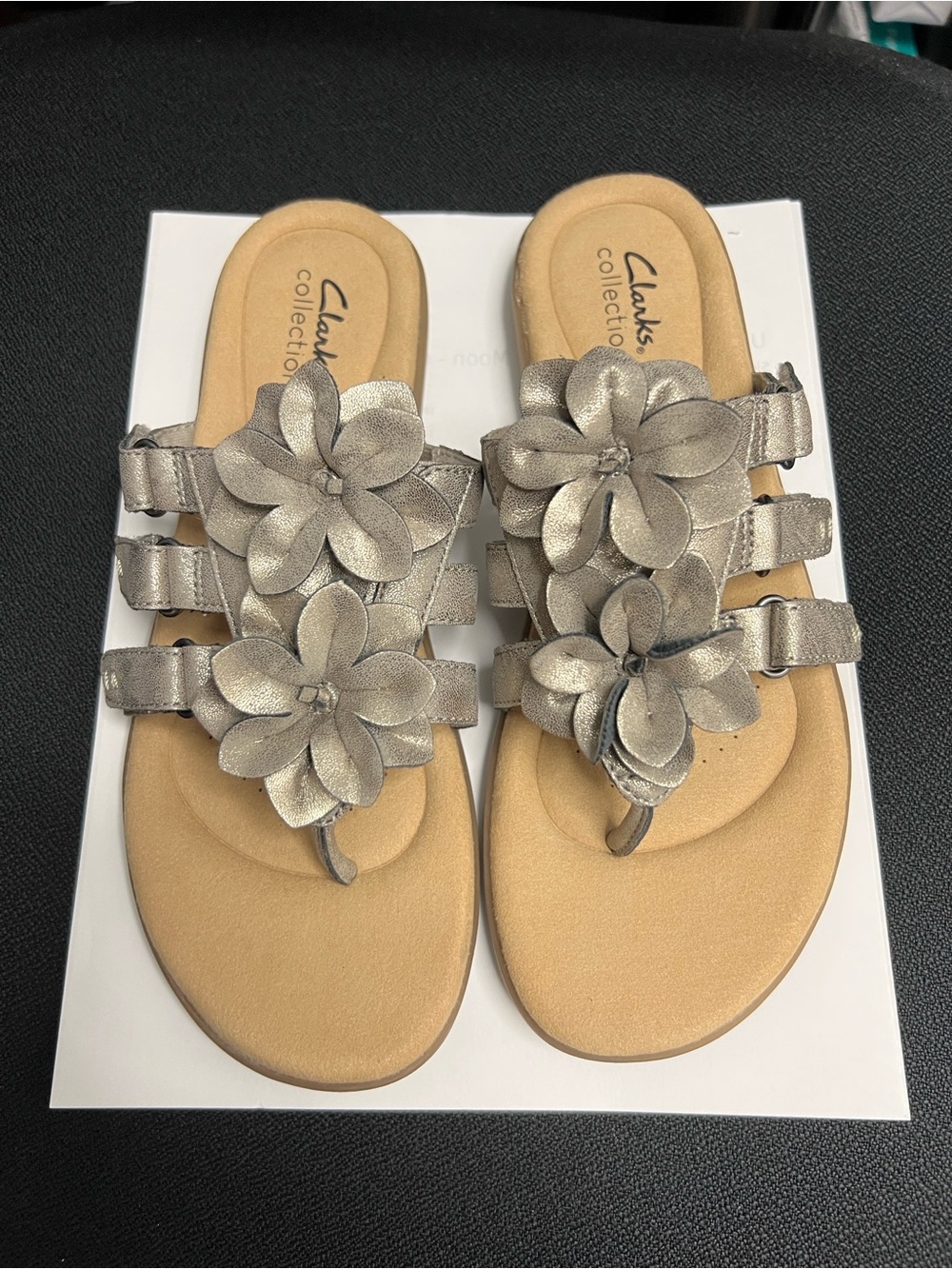 Clarks Bronze Floral Triple-Strap Sandals size 8.5